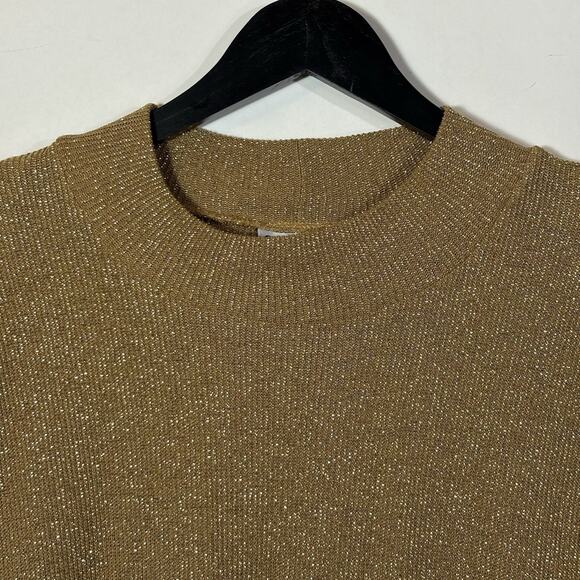 Metallic Gold Sweater Mockneck Pullover Jumper XL 1980s USA Made Glitter Holiday - Picture 5 of 14